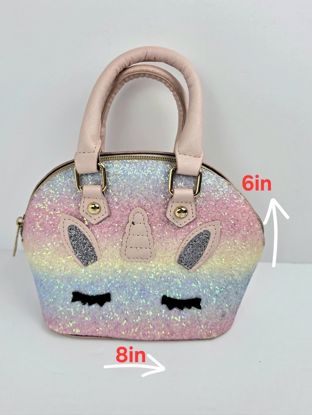 Girls Unicorn Glitter Handbag Kids Purse Small Pink Rainbow Bag 8in Cute